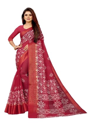 Generic Women's Cotton Silk Saree with Blouse (Red, 5 - 6 Mtrs)