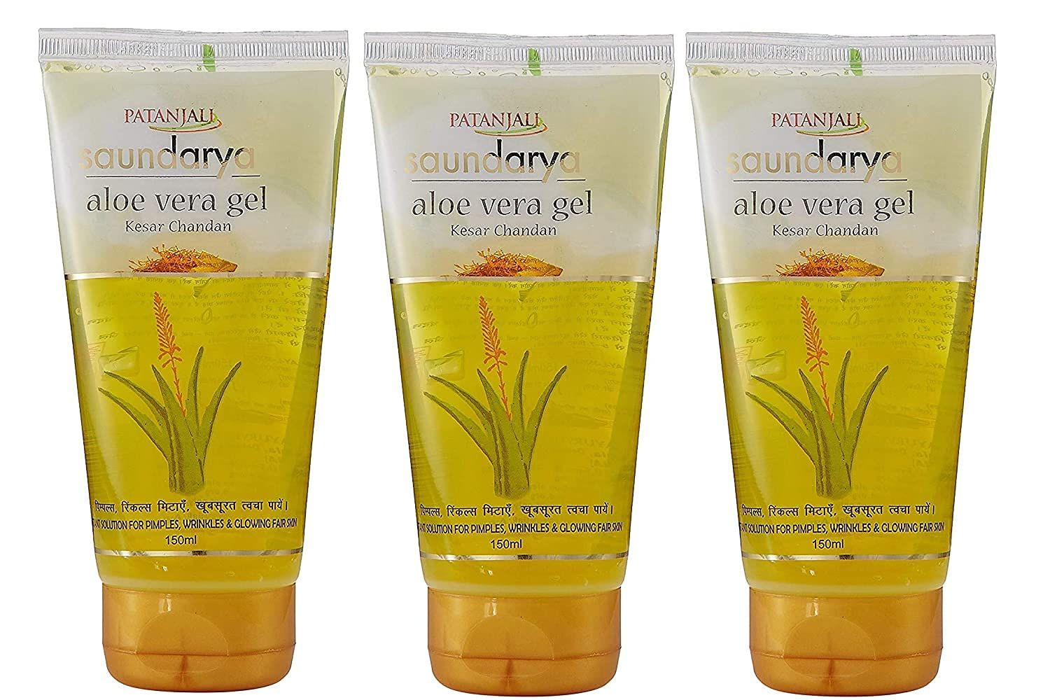 Patanjali Saundarya Aloe Vera Gel With Kesar Chandan, 150ml (Pack of 3) Patanjali Saundarya Aloe Vera Gel With Kesar Chandan, 150ml (Pack of 3) - 150 ml (Pack of 3)