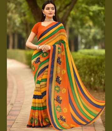 Suntex Georgette Striped Regular Saree With Unstitched Blouse Piece ( Orange )