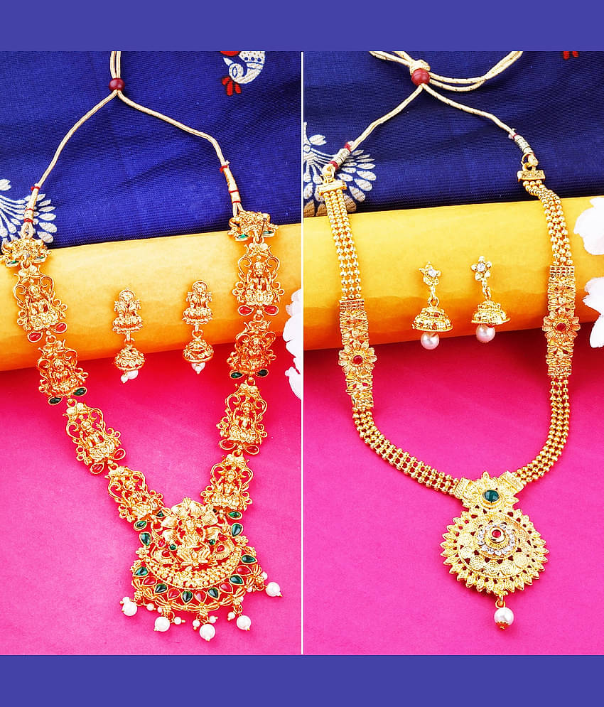 N M CREATION Alloy Golden Contemporary Contemporary/Fashion Gold Plated Necklace set Combo