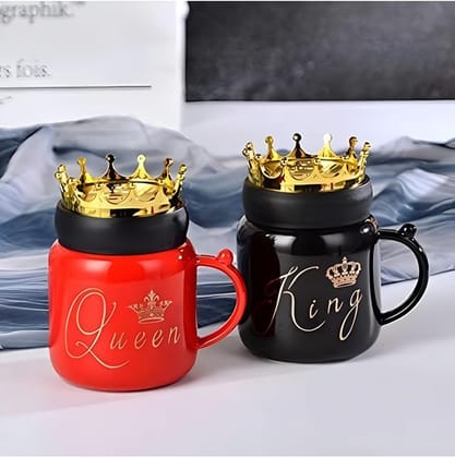 FABPAK King & Queen Coffee Mug with Crown Lid Couple Cup