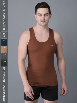 Men's Assorted Pack of 5 Solid Combed Cotton Shrinkless Vest