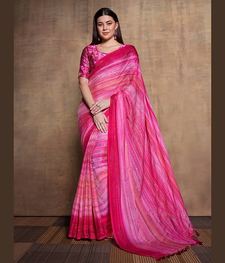 Rekha Maniyar Chiffon Printed Saree With Unstitched Blouse Piece ( Red )