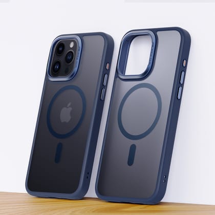 iPhone 15 Series : Frosted Matte MagSafe Case with Armor Metal Camera Lens-iPhone 15 Pro Max / Blue