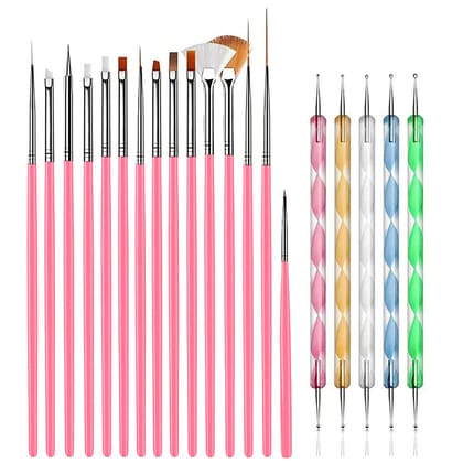 NAILWIND 20 pcs Nail Art Brushes, Nail Art Design Painting and Drawing UV Polish Brush Tool Kit, 15 pcs Nail Art Brushes Kit with 5 pcs Nail Dotting Pens, Multicolored NAILWIND 20 pcs Nail Art Brushes, Nail Art Design Painting and Drawing UV Polish Brush
