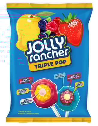 Jolly Rancher Triple Pop Lollipops, Strawberry Blueberry And Mango Flavour pack of 32