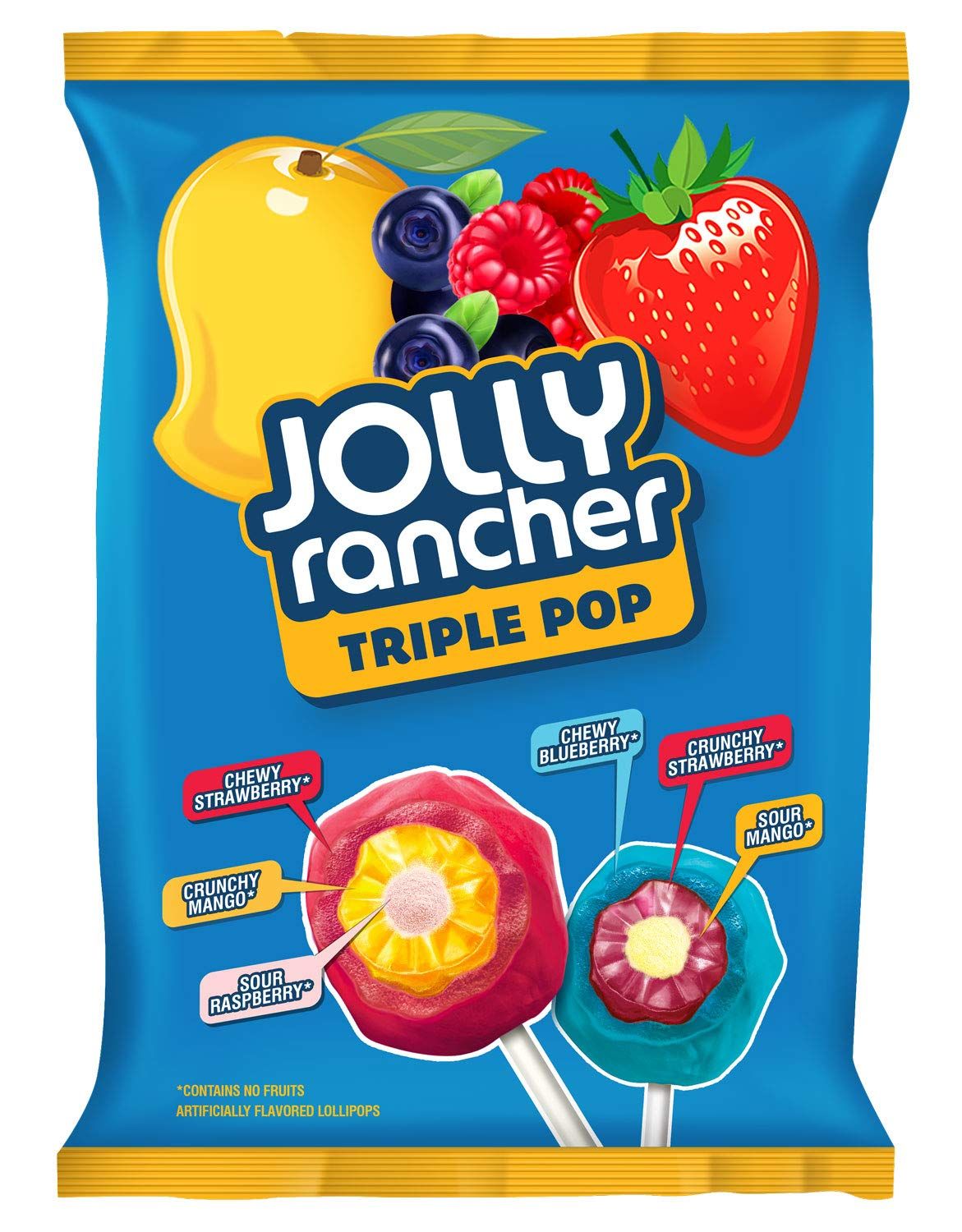 Jolly Rancher Triple Pop Lollipops, Strawberry Blueberry And Mango Flavour pack of 32