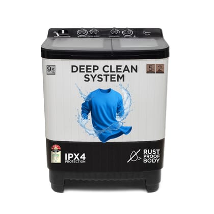 Midea 9.5 Kg 5 Star Toughened Glass Semi Automatic Top Load Washing Machine Black White (MWMSA095GPG(KW) Rust proof Body with 1300 RPM) Midea 9.5 Kg 5 Star Toughened Glass Semi Automatic Top Load Washing Machine Black White (MWMSA095GPG(KW) Rust proof Bo