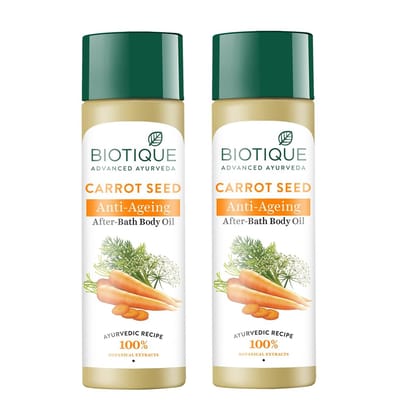 Biotique Carrot Seed Anti- Ageing After- Bath Body Oil | Prevents Fine Lines and Wrinkles |Smooth and Radiant Skin| 100% Botanical Extracts | Suitable for All Skin Types | 120ml (Pack Of 2) Biotique Carrot Seed Anti- Ageing After- Bath Body Oil | Prevent