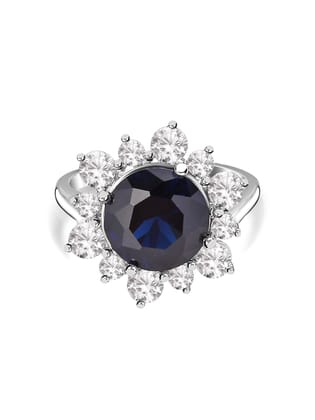925 Sterling Silver Blue Sapphire Flower Ring-10