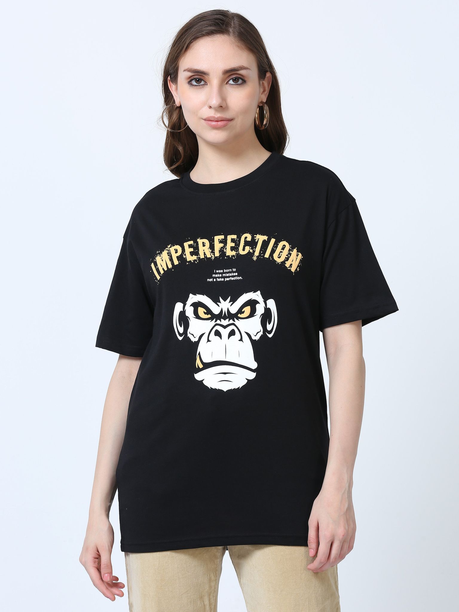 Women IMPERFECTION Printed Oversized T-Shirt-S / Black