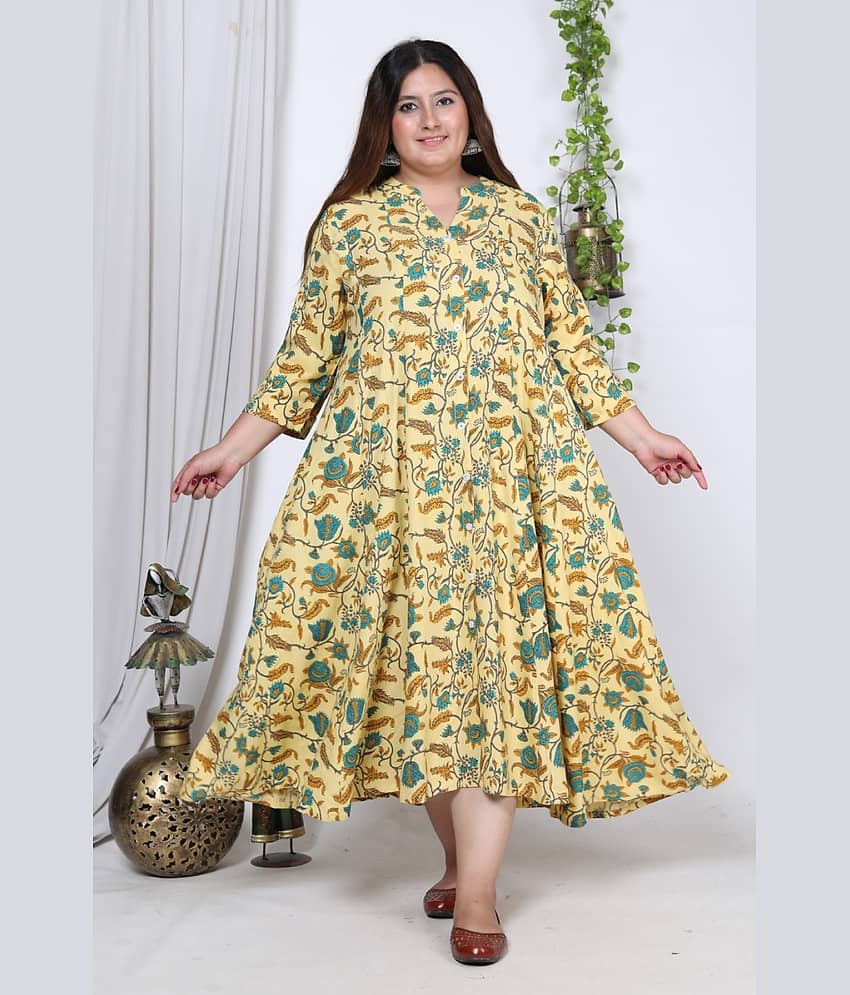 Swasti Cotton Blend Printed Anarkali Women's Kurti - Yellow ( Pack of 1 )