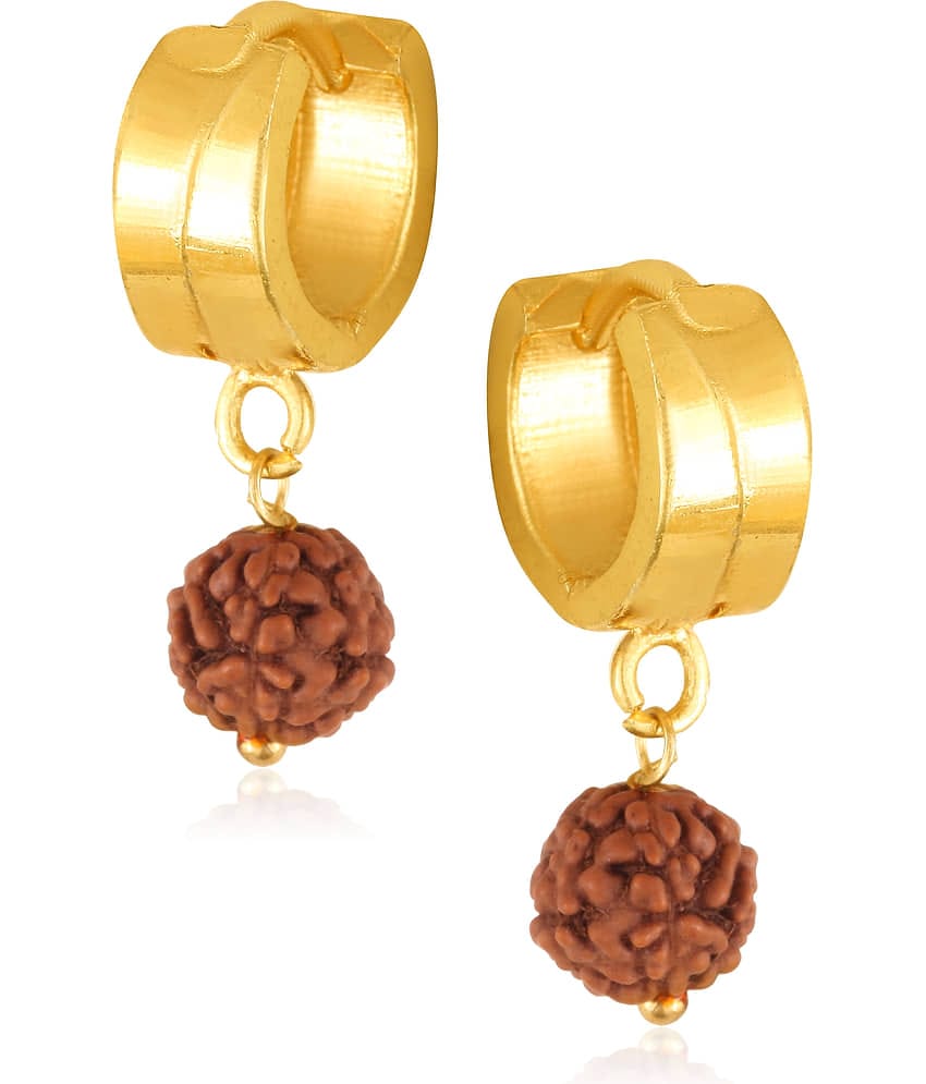 Vighnaharta Filigree work Gold Plated alloy Hoop Earring Clip on fancy rudraksha stone drop Bali Earring for Women and Girls  [VFJ1568ERG]