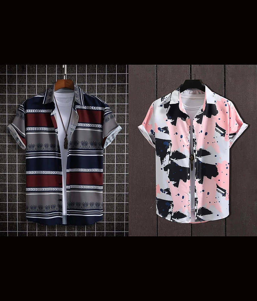 Qlonz store Elastane Regular Fit Printed Half Sleeves Men's Casual Shirt - Multi ( Pack of 2 )