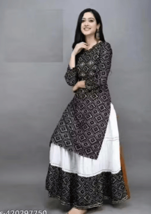 STYLISH BLACK BANDHANI PRINT KURTA WITH BOTTOMWEAR