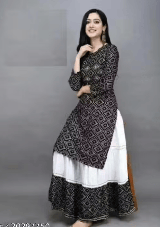 STYLISH BLACK BANDHANI PRINT KURTA WITH BOTTOMWEAR