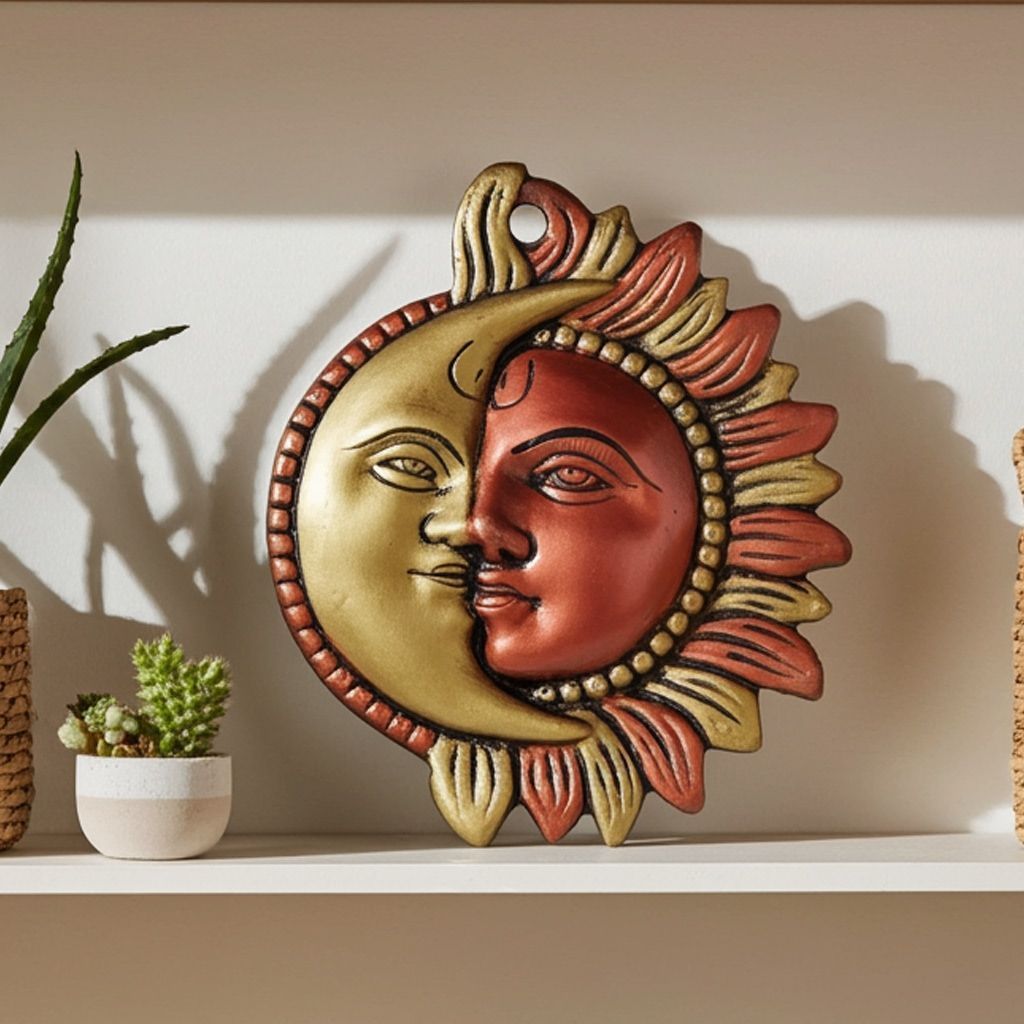 Aluminium Wall Hanging Showpiece Sun & Moon Face [Suraj & Chandrama]  (ASMAS209 A)