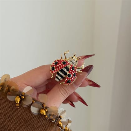 Insect 18K Gold Red Black White Crystal Cubic Zirconia Free Size Ring For Women