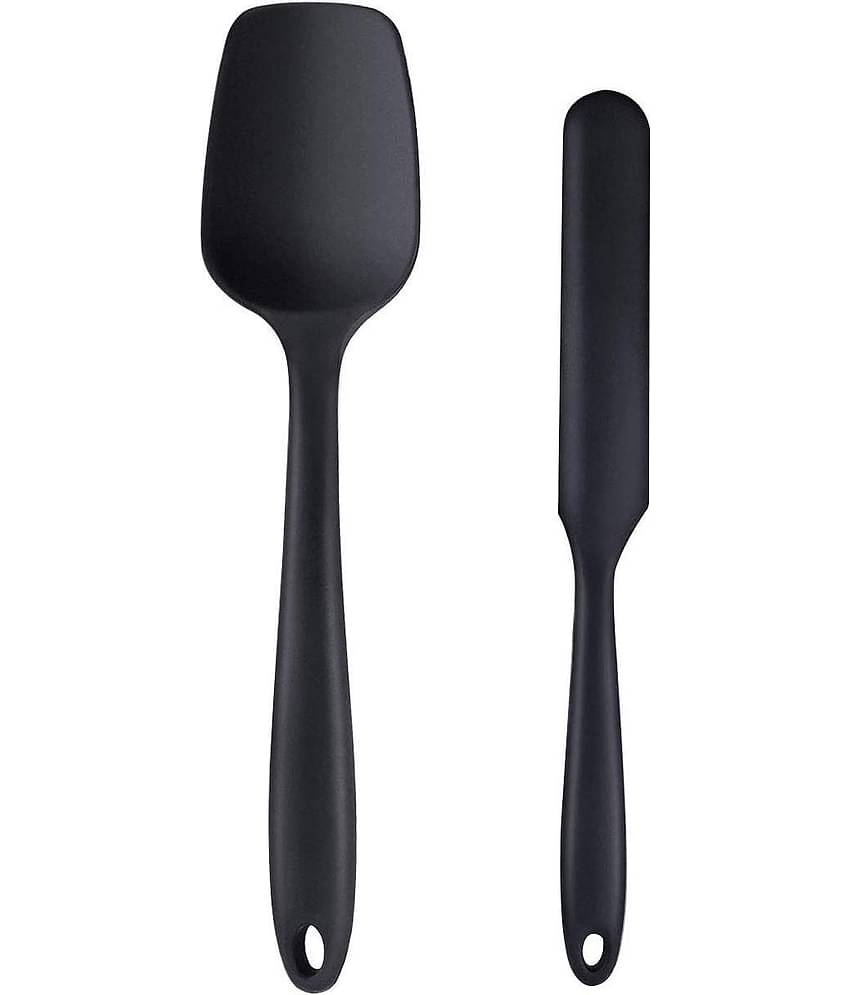 Baskety Silicone Spoonula and Cream Spatula ( Pack of 2,Black )