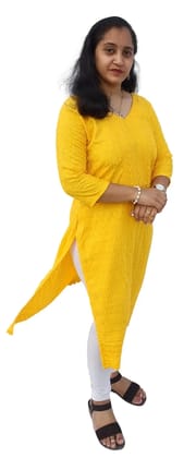 Mom And Me Yellow Rayon Kurta (2XL) | Chikankari Embroidery | Ethnic Casual