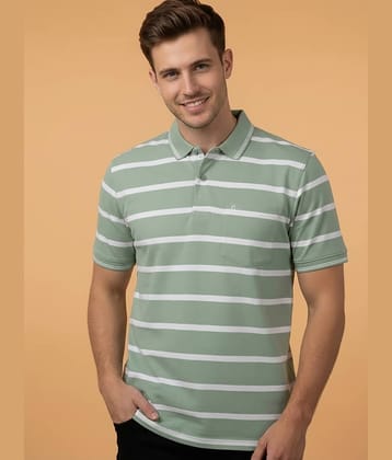 UNIBERRY Men Cotton Blend Regular Fit Striped Polo T Shirt ( Green )