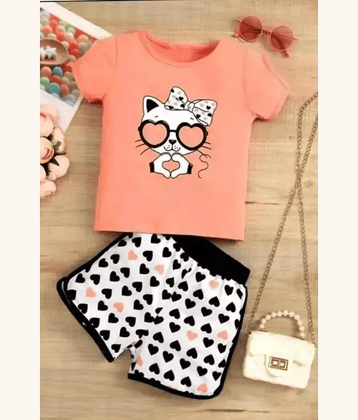 VELION Pack of 1 Baby Girls 100% Cotton T-shirt & Shorts ( PeachPuff )