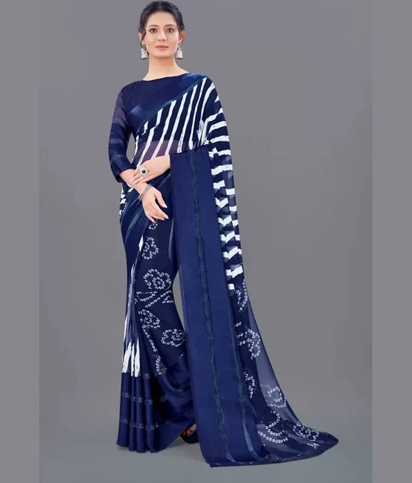 Sanwariya Silks Georgette Printed Saree With Unstitched Blouse Piece ( Blue )