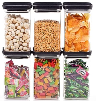 Airtight Plastic Unbreakable Square Containers, Kitchen Storage Container, Grocery Container & Container Set - 1100ML (Pack Of 6)