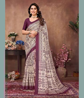BLEESBURY Cotton Printed Saree With Unstitched Blouse Piece ( Blue )