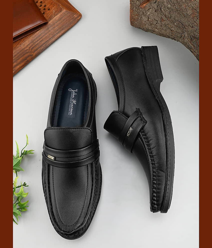 John Karsun Black Men's Slip On Formal Shoes