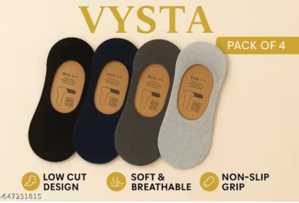VYSTA Premium Unisex No-Show Socks | Invisible Low Cut Socks for Men & Women | Anti-Slip Silicone Heel | Sweat-Absorbing Breathable Fabric | Ideal for Loafers & Casual Shoes | Pack of 4