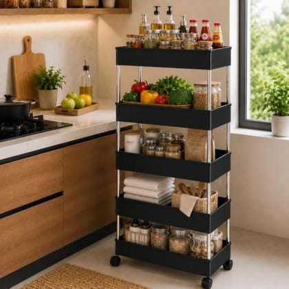 Plastic Multipurpose Storage Organizer Slim Rack Shelf With Wheels For Living Room, Office, Bedroom,