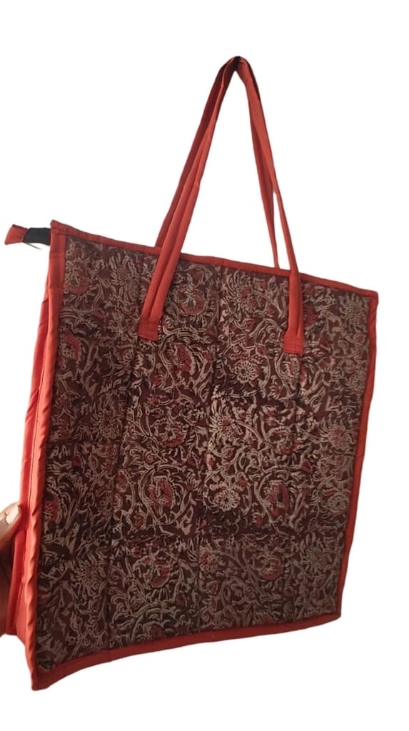 KALAMKARI Handcrafted Floral Print Tote Bag with Zipper Closure