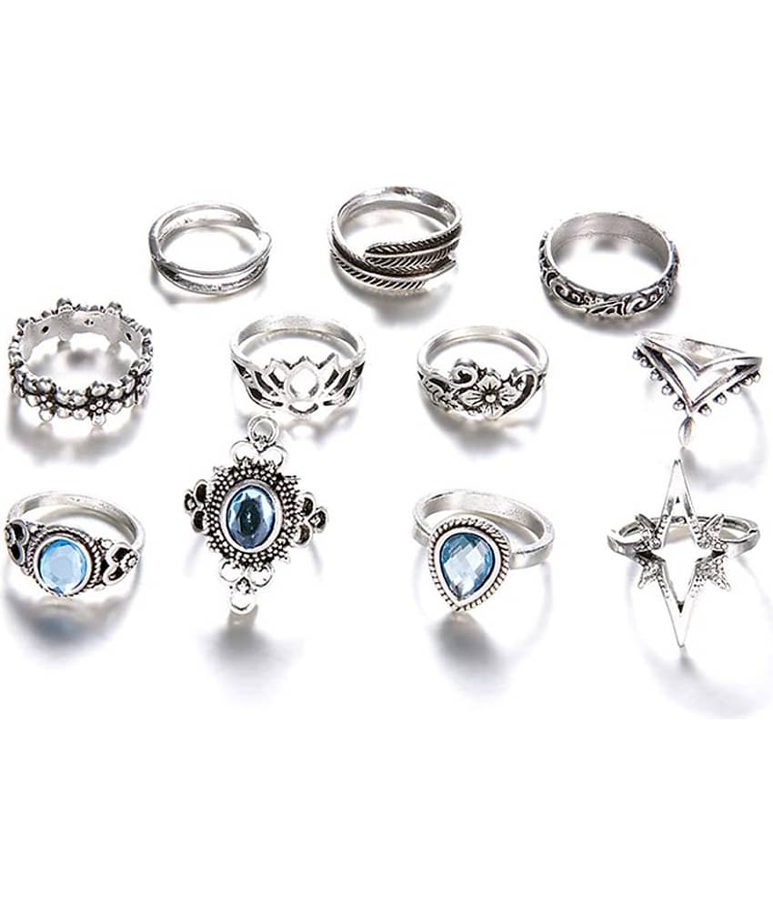 FASHION FRILL - Silver Rings ( Pack of 11 )