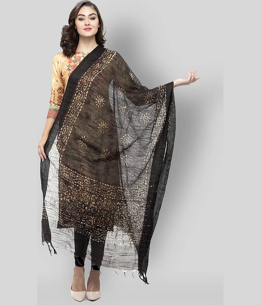 A R Silk Black Cotton Batik Dupatta