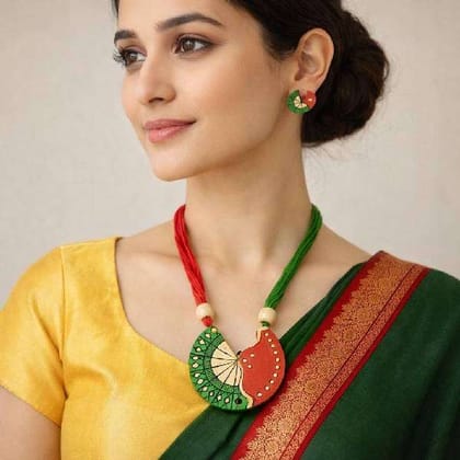Terracotta RadheGreen EcoFriendly Comfort Jewelry for Sarees Suits Skirts.navarupa handicrafts