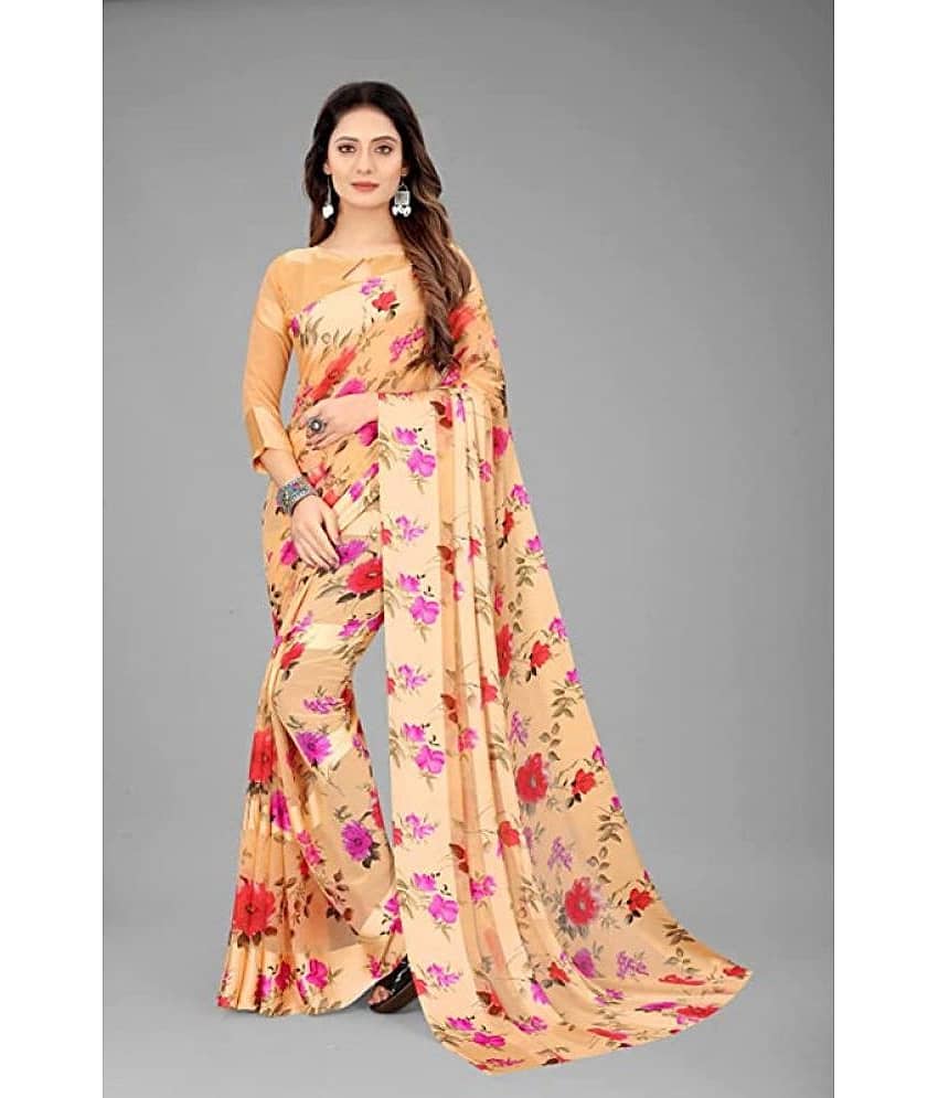 Sanjana Silk Georgette Printed Saree With Unstitched Blouse Piece ( Peach )