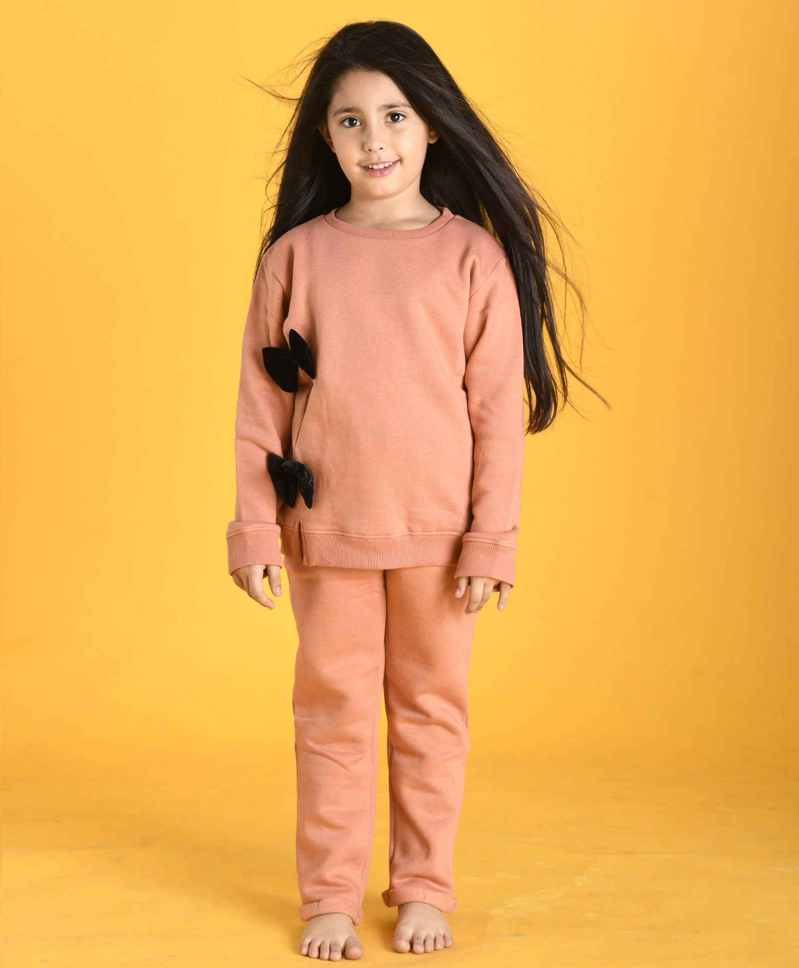 SAND BOW SWEATSHIRT JOGGER SET (FLEECE)-0-6 MONTHS