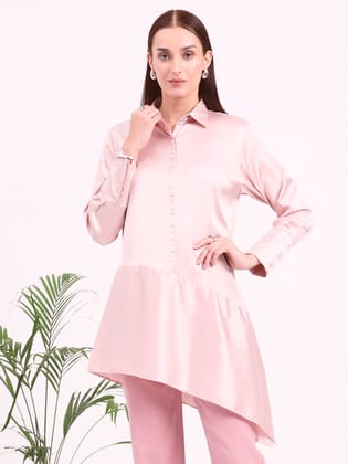 Women'S European Satin A Symetrical Shirt Top-M