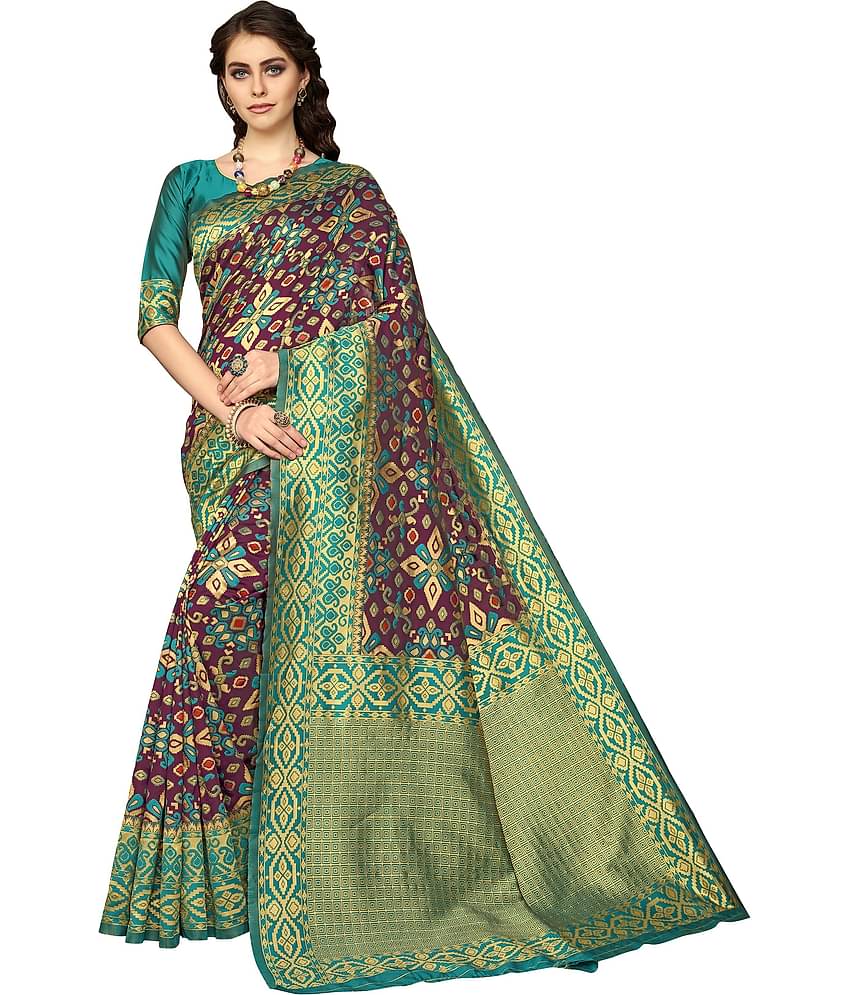 Sariya Jacquard Woven Saree With Unstitched Blouse Piece ( Wine )