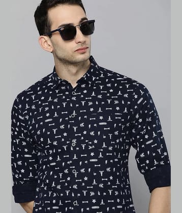 The Indian Garage Co Men Navy Blue & White Slim Fit Printed Casual Shirt - None