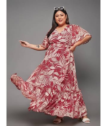 Miss Chase A+ Women Chiffon Printed Fit & Flare Dress ( Maroon )