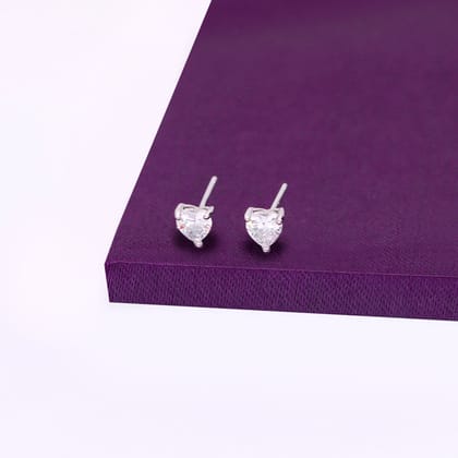 Crystal Pair of Hearts Silver Earrings-White Stone / Silver