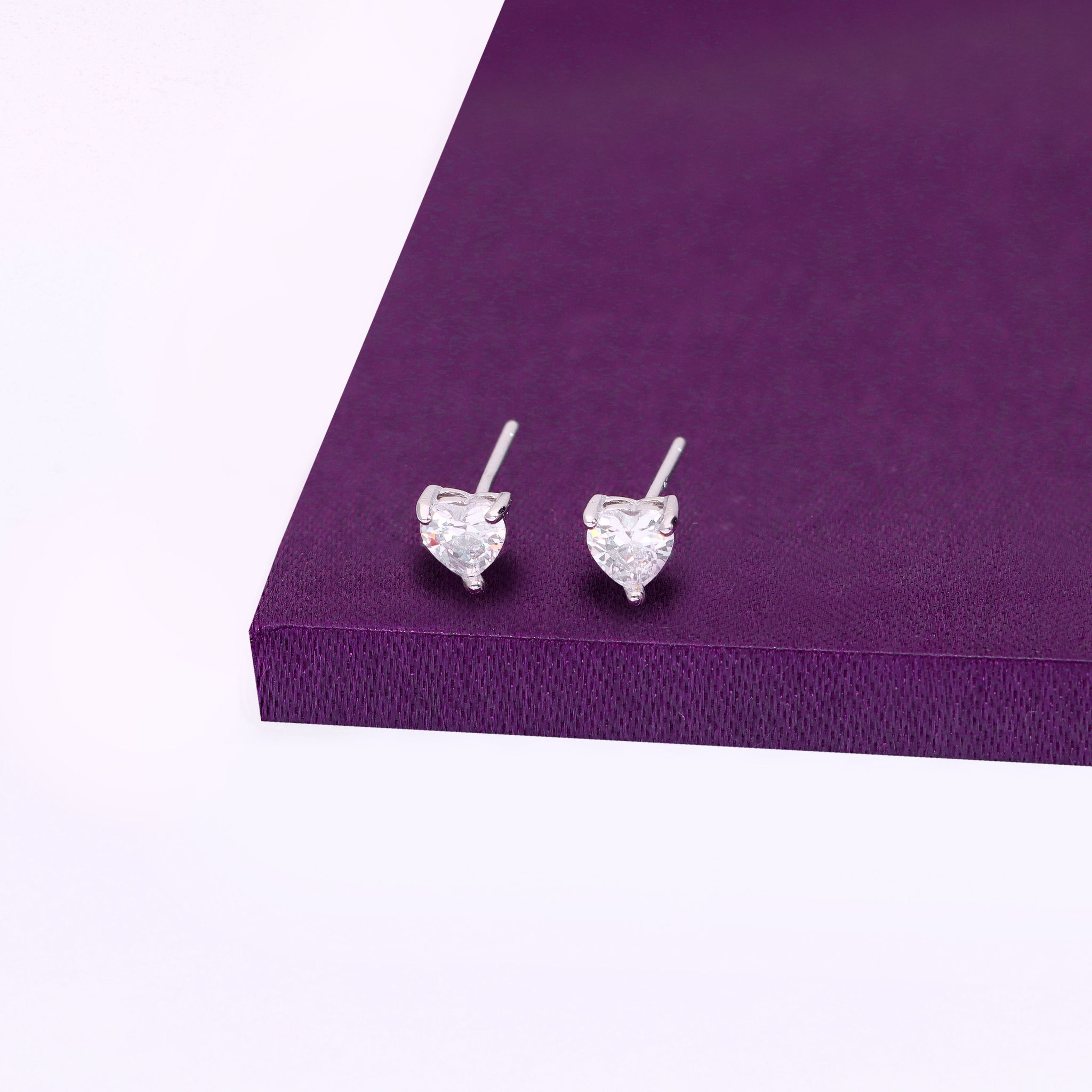 Crystal Pair of Hearts Silver Earrings-White Stone / Silver