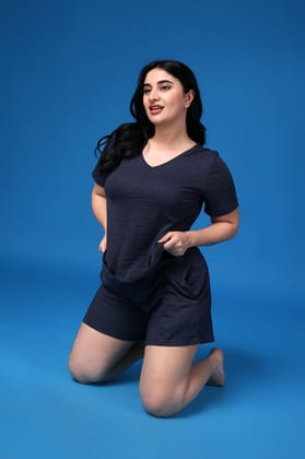 Solid Night Suit Set-Blue-L / L / Blue