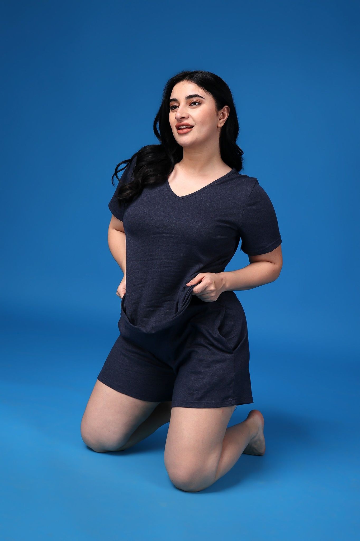Solid Night Suit Set-Blue-L / L / Blue