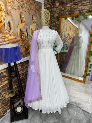 Designer Party Wear Anarkali Gown With Pent And Beautiful Dupatta