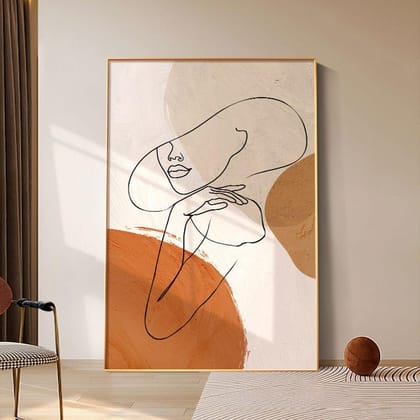 SINGLE LINE ART WALL PAINTING-GOLD FRAME
