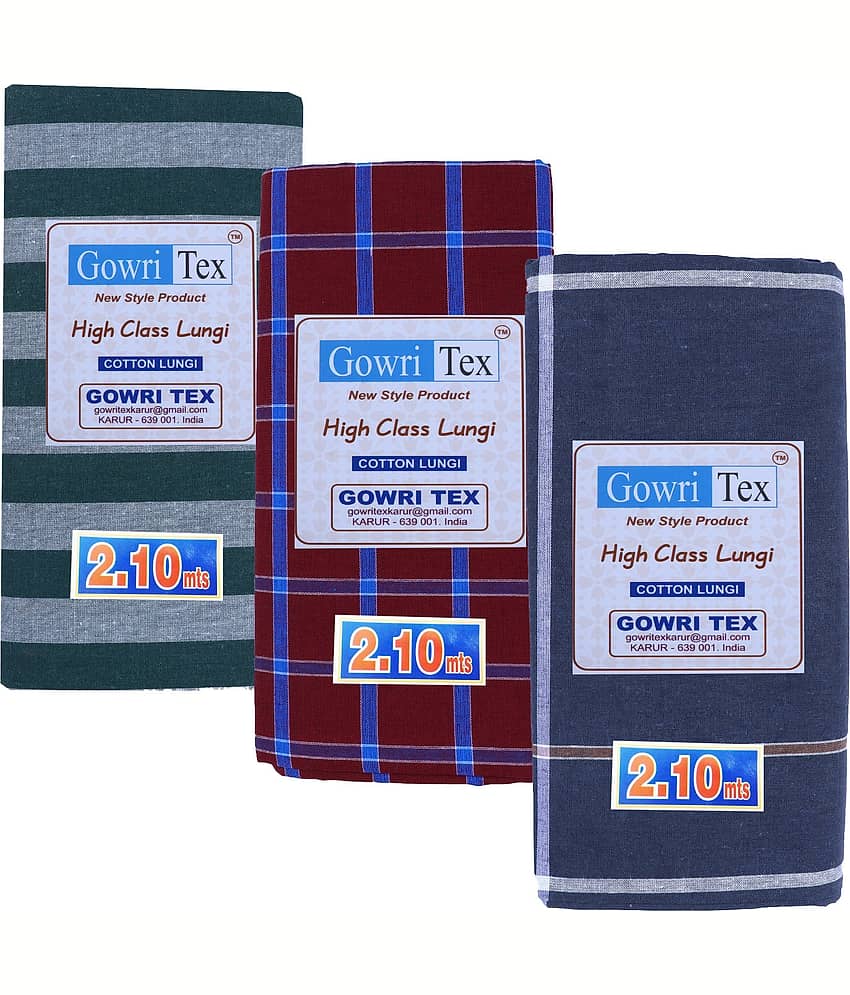 GOWRI TEX Cotton Blend Men's Lungi Multicolor ( Pack of 3 )