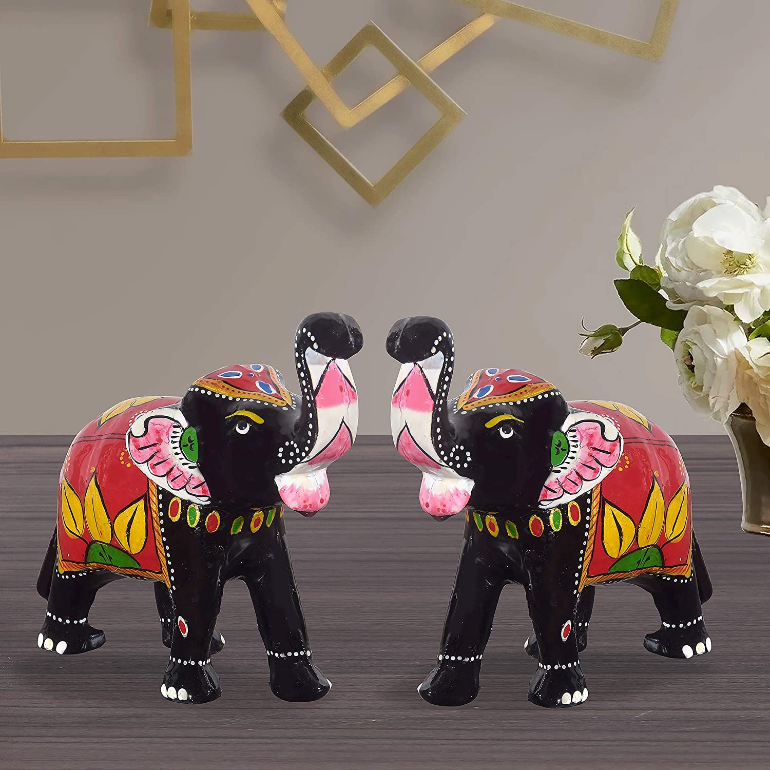 DreamKraft Paper Mache Elephant Showpiece (6X5.2 in,Red)